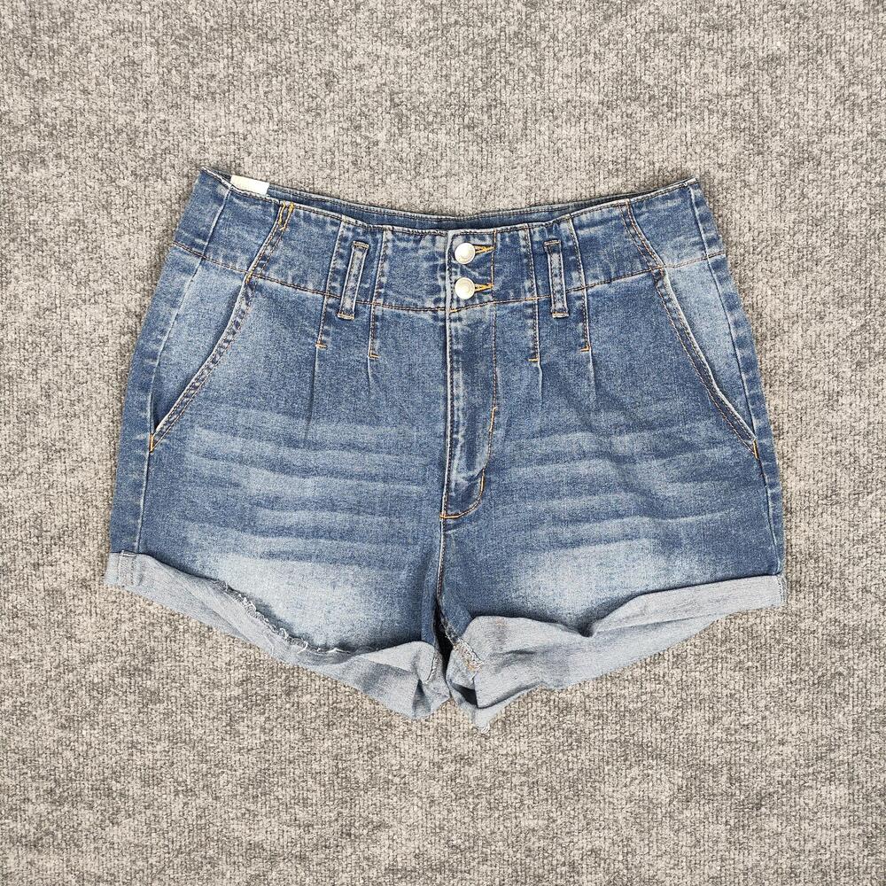 Almost Famous Denim Shorts Juniors 13 Blue Mom Cuffed Pleated 3 Inseam Stretch